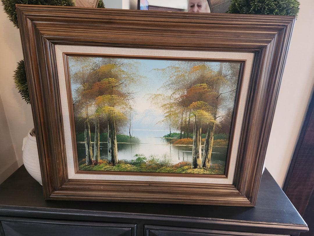 Vintage Fall Countryside Lake and Woods, Original Oil Painting Framed ...