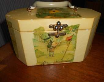 Vintage Annie Laurie Originals Palm Beach Holly Hobbie Golf and Tennis Lucite Box HandBag