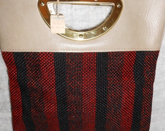 Vintage tweed and vinyl handbag, never used, excellent condition