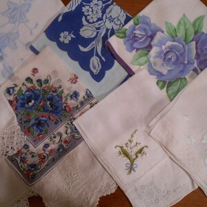 One dozen beautiful vintage hankies Shades of Blue and white, perfect for a wedding image 2