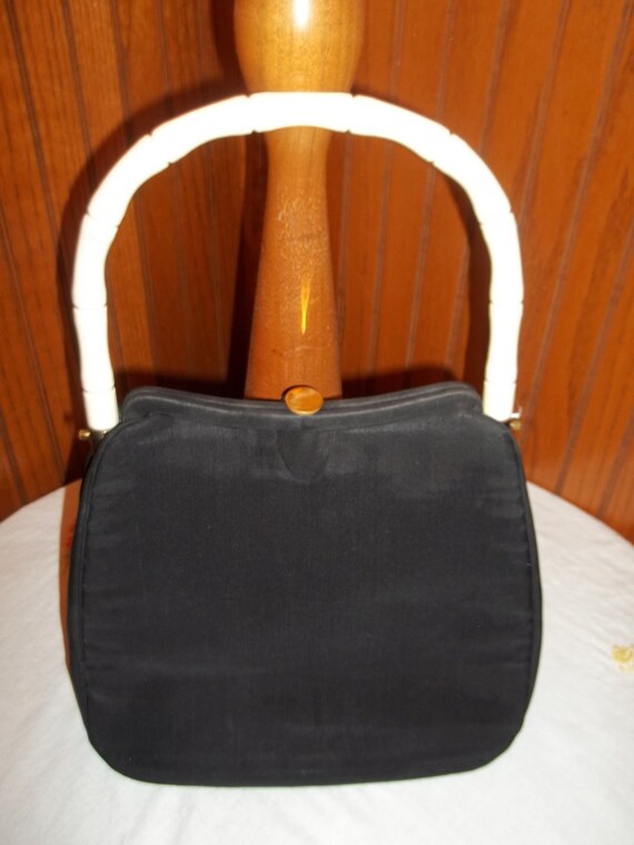 Vintage Mel-ton Black Faille handbag with Bakelit… - image 3