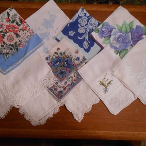 One dozen beautiful vintage hankies Shades of Blue and white, perfect for a wedding image 1