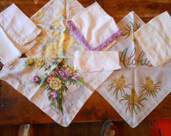 Eight beautiful vintage hankies Aloha and purple and yellow