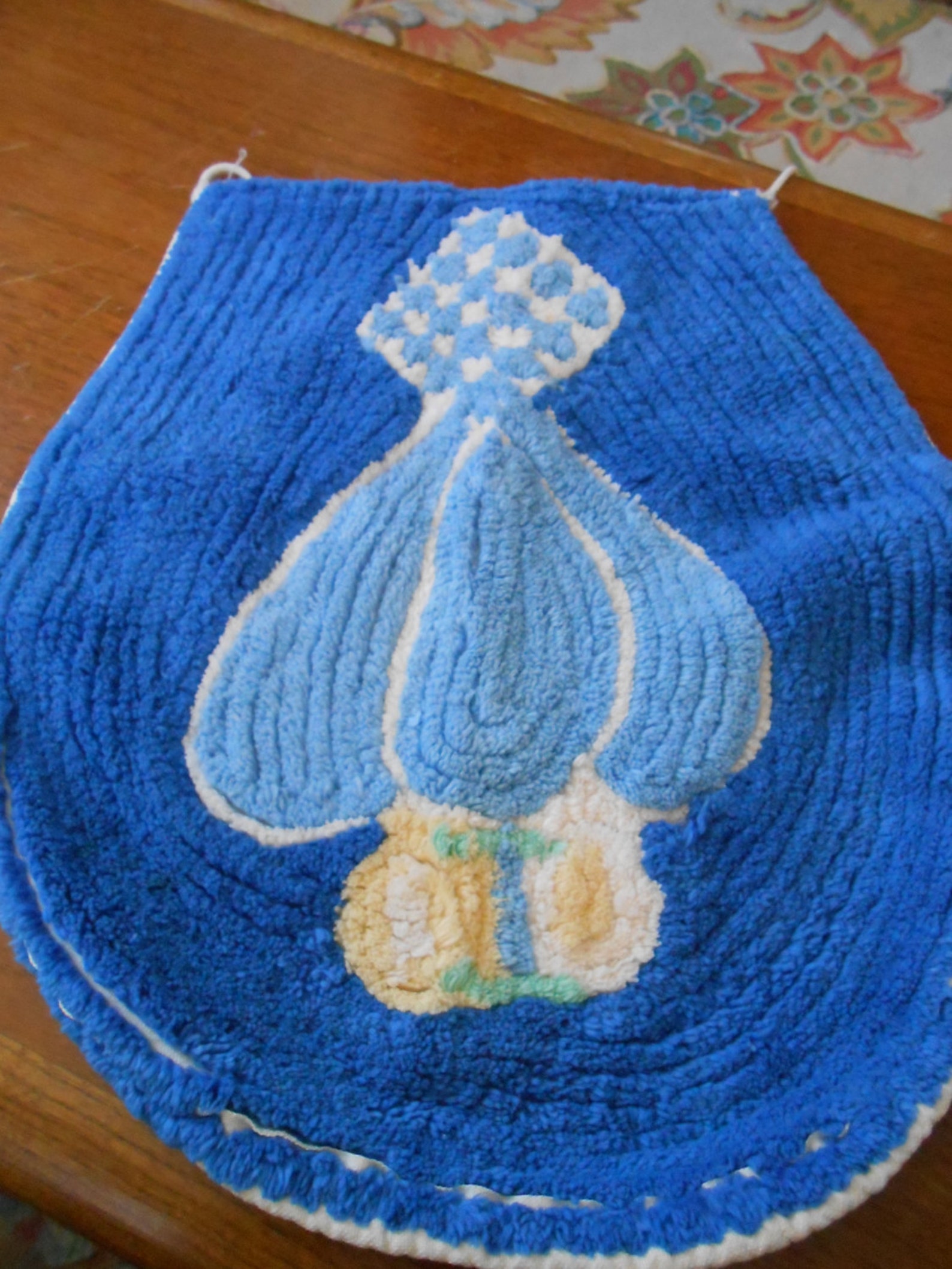Vintage Chenille Toilet Seat Cover Vivid Royal Blue Etsy