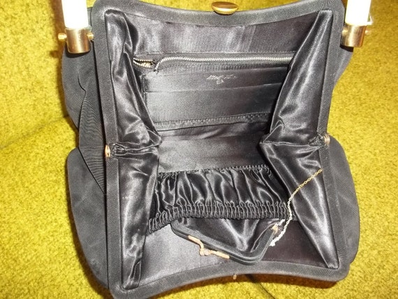 Vintage Mel-ton Black Faille handbag with Bakelit… - image 2