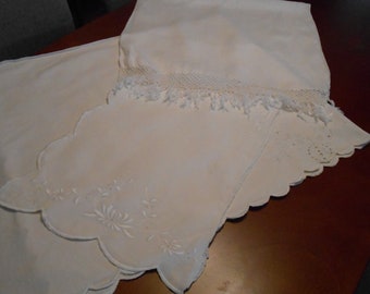 Vintage White on White Linens, NOS, Perfect condition, tone on tone, long runner, round runner, Wedding prop, Large mantle scarf