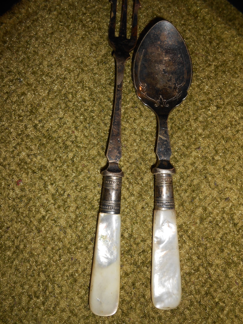 Antique Pickle Fork & Jam Spoon Mother of Pearl Handles Etsy