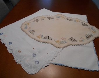 Vintage lot of three runners, Beautiful Embroidery, NOS