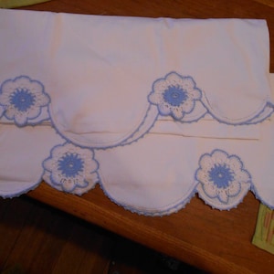 Set of vintage crocheted blue pillowcases