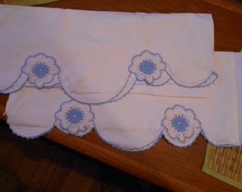 Set of vintage crocheted blue pillowcases