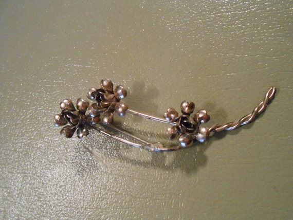 Vintage  Sterling Rose Brooch, Long Stemmed Rose … - image 1