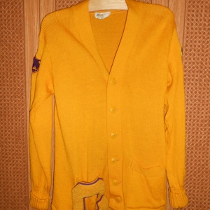 Vintage 40&#39;s,Varsity Sweater, letterman, scottie dog, womens cardigan, virgin wool, Wool cardigan, Big C, purple and gold, 1946