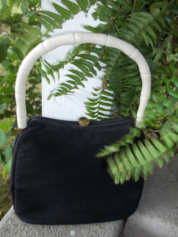 Vintage Mel-ton Black Faille handbag with Bakelit… - image 1