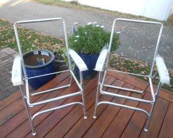 Vintage frames for Macrame lawn chairs, NOS, Bright and shiny aluminum,  folding for easy storage