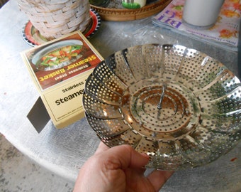 Vintage Stainless steel steamer basket, new in box, made in japan, NOS,