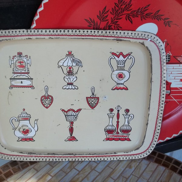 Vintage Cream and red tray