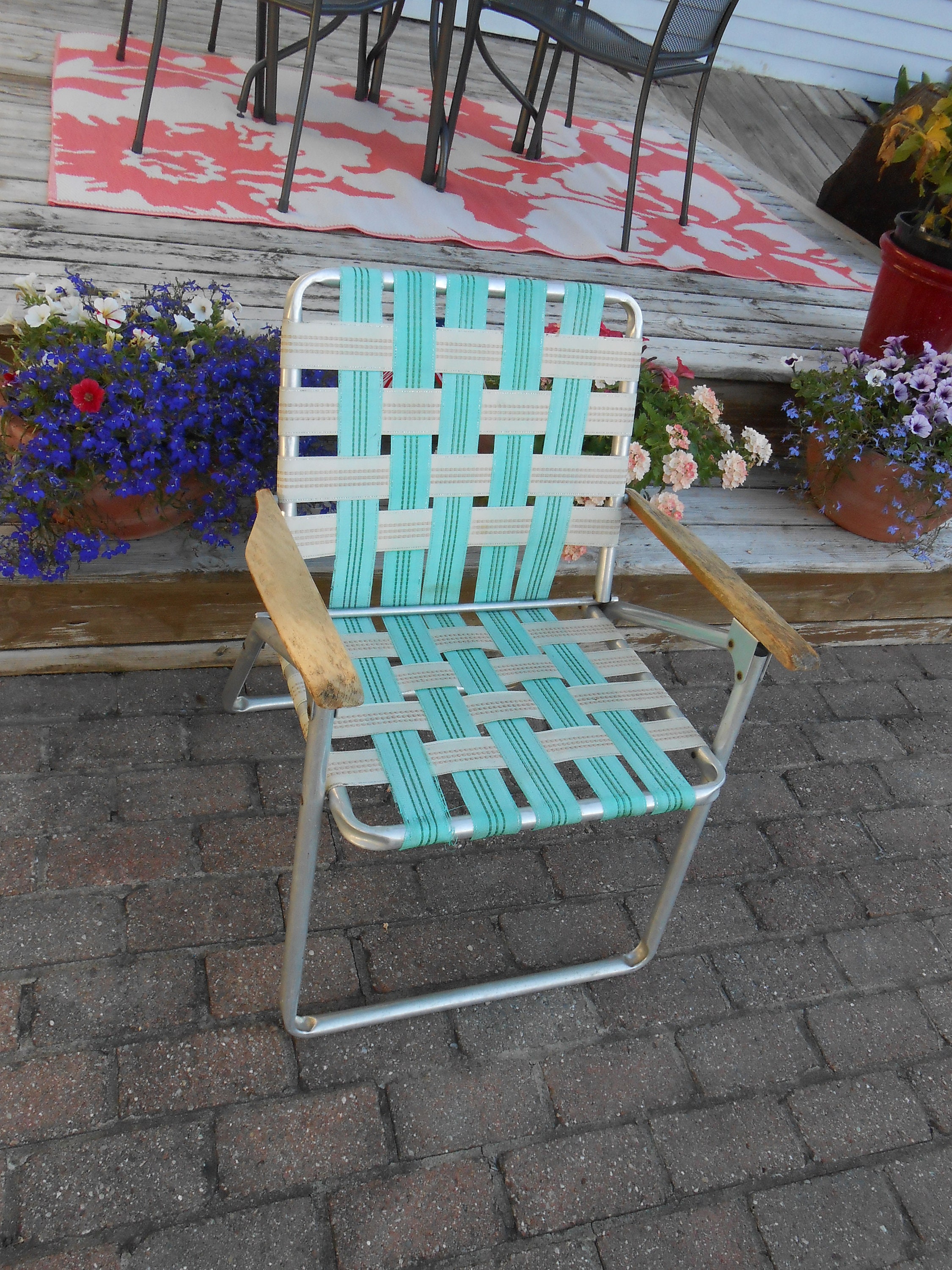 Classic, Green and White with White Arms Lawn Chair USA Aluminum Webbed Chair Classic, Green and White with White Arms Lawn Chair USA Aluminum Webbed Chair