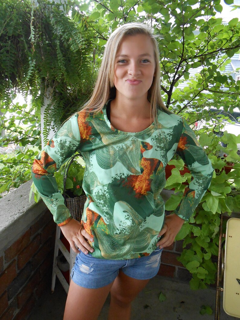 Vintage shades of green psychedelic shirt image 1