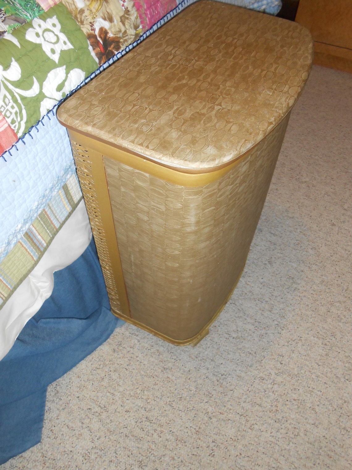 Vintage Wicker Hamper Midcentury Modern Laundry Hamper Gold Etsy