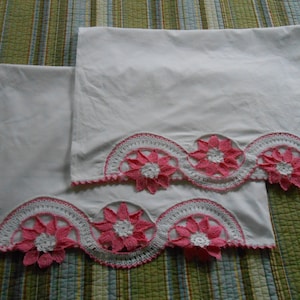 Set of vintage Beautiful crocheted  pillowcases, NOS,