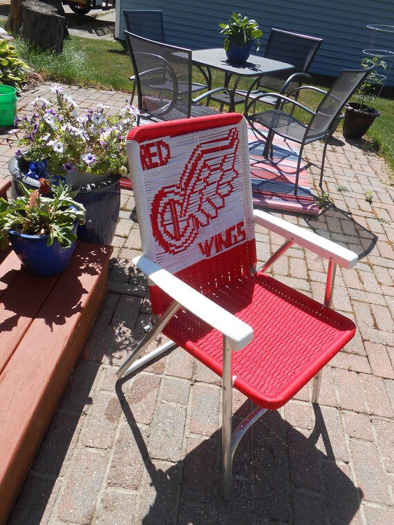 Vintage Mid Century Folding Lawn Chair With Macrame Aluminum Frame