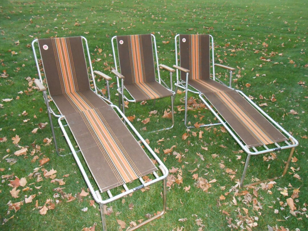 Trio of Vintage Zip Dee Lawn Chair Canvas,a&e Systems Inc., With Two