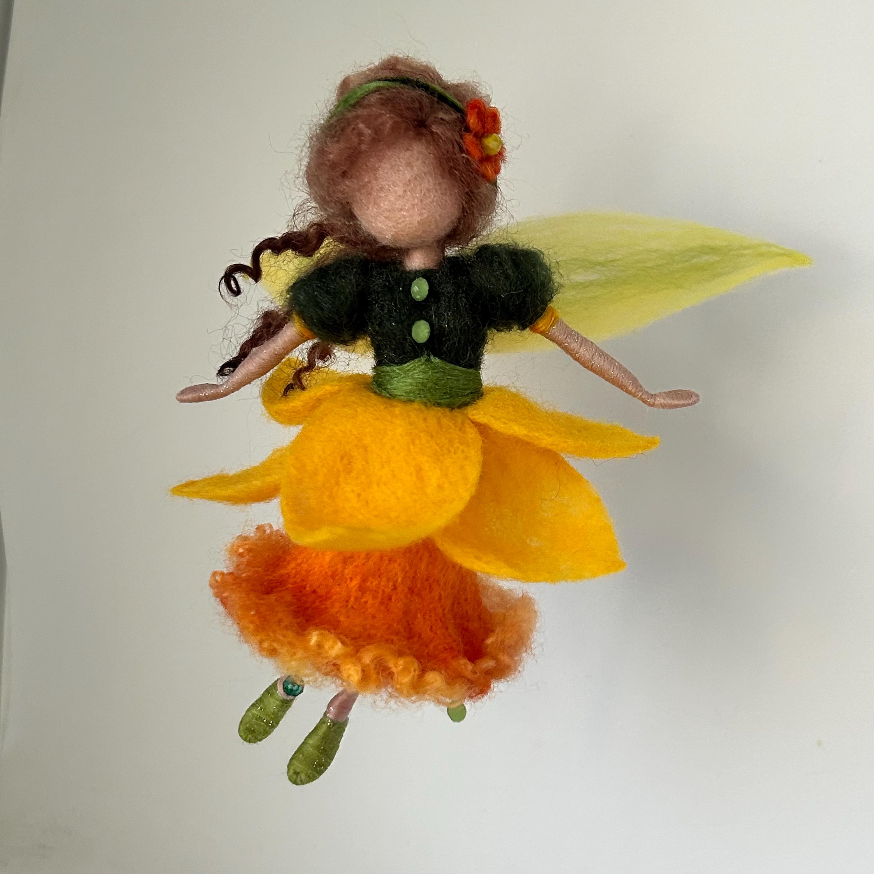 Needle felted fairy, Waldorf inspired, felted fairy, wool fairy, spring fairy, Fairy Narcissus, art doll, flower fairy, yellow orange dress