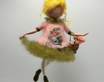 Needle felted doll, Waldorf inspired, felted doll, doll with basket, Easter, children room, gift for Easter, wool doll, felted fairy