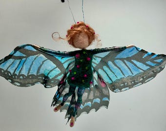 Needle felted butterfly, Waldorf inspired, needle felted fairy, felted fairy, wool butterfly, art doll, butterfly, Fairy butterfly