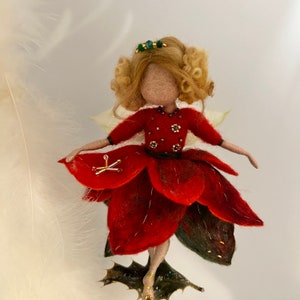 Needle felted angel, Waldorf inspired, felted angel, felted fairy, Christmas angel, Christmas tree decor, Christmas star, red dress, gift