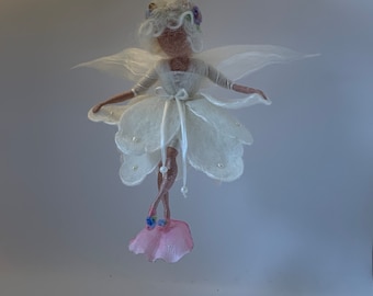 Needle felted fairy, Waldorf inspired, felted fairy, wool fairy, wool doll, wool art, art doll, flower fairy, white dress, fairy