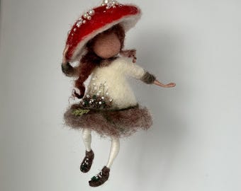 Needle felted fairy, Waldorf inspired, felted fairy, wool fairy, wool doll, art doll, forest fairy, mushroom, fairy, children room, gift