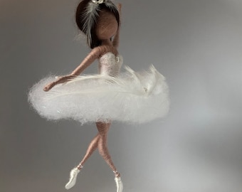 Needle felted doll, Waldorf inspired, ballerina, White dress, Swan Lake, wool doll, wool ballerina, Felted doll, art doll