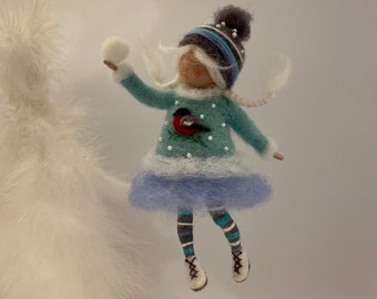 Needle felted doll, Waldorf inspired, felted doll, felted fairy, Christmas doll, Christmas tree decor, Christmas gift, wool doll, blue green