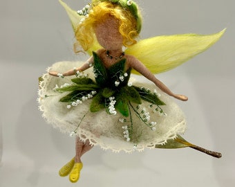 Needle felted fairy, Waldorf inspired, Felted fairy, Fairy lily of the valley, wool doll, Lily of the valley, flower fairy, spring fairy