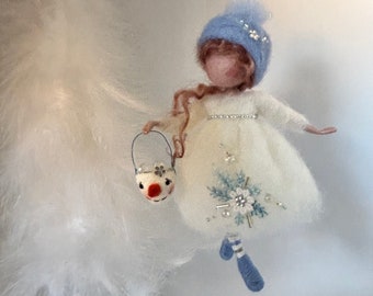 Needle felted fairy, Waldorf inspired, felted fairy, felted doll, Christmas decor, Christmas gift, Christmas tree, white dress, art doll