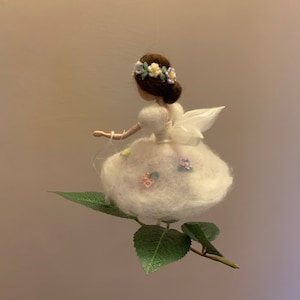Needle felted fairy, Waldorf inspired, ballerina, White dress, flower fairy, wool doll, wool ballerina, Felted doll, art doll, felted fairy