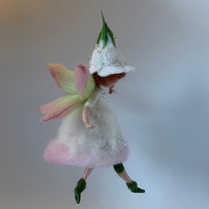 Needle felted fairy, Waldorf inspired, felted fairy, wool fairy, wool doll, wool art, art doll, flower fairy, white dress, white pink, fairy