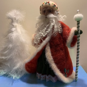 Papá Noel de fieltro con aguja, Papá Noel de lana, Papá Noel, Navidad, regalo de Navidad, decoración navideña, muñeco de pie, Papá Noel de fieltro, muñeco de lana