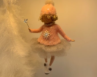 Needle felted doll, Waldorf inspired, felted doll, felted fairy, Christmas doll, Christmas tree decor, Christmas gift, wool doll, pink gray