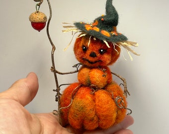 Needle felted pumpkin, Pumpkin, Felted pumpkin, Halloween decoration, orange