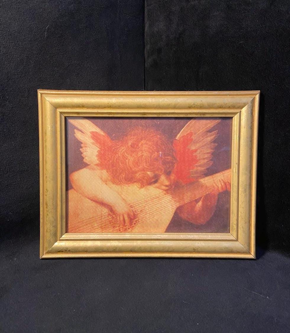 Rosso Fiorentino 天使のプリント 麻素材 ファブリック Fiorentino angel - Etsy 日本