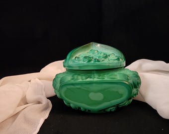 Vintage 1930's Art Deco Bohemian Czech Malachite Glass Jewelry Box