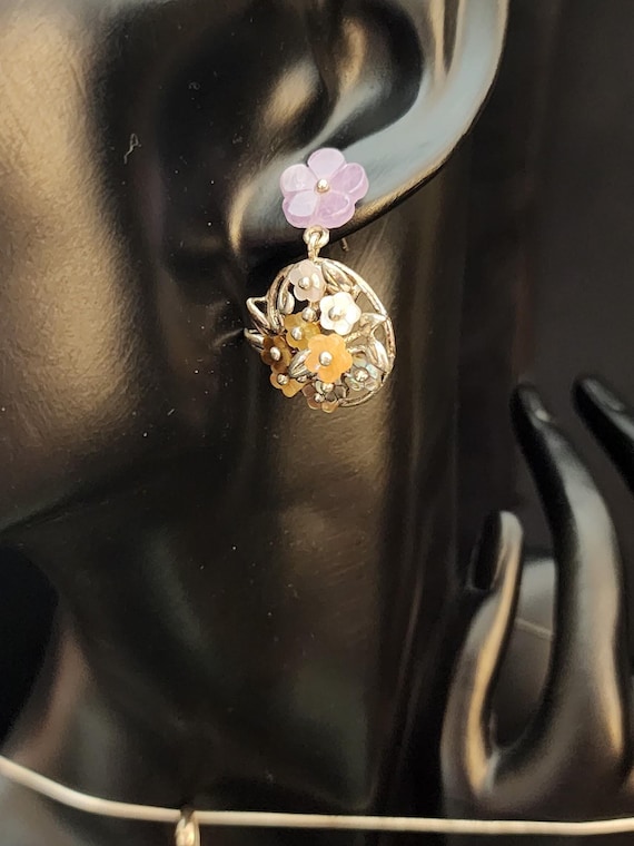 Vintage Amethyst and Stone Flowers with Sterling Silver Stud Earrings