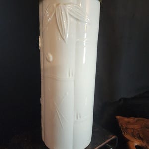 Vintage MCM Porcelain Bamboo Embossed with Floral Accents Lamps