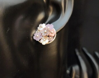 Vintage Amethyst and Stone Flowers with Sterling Silver Stud Earrings