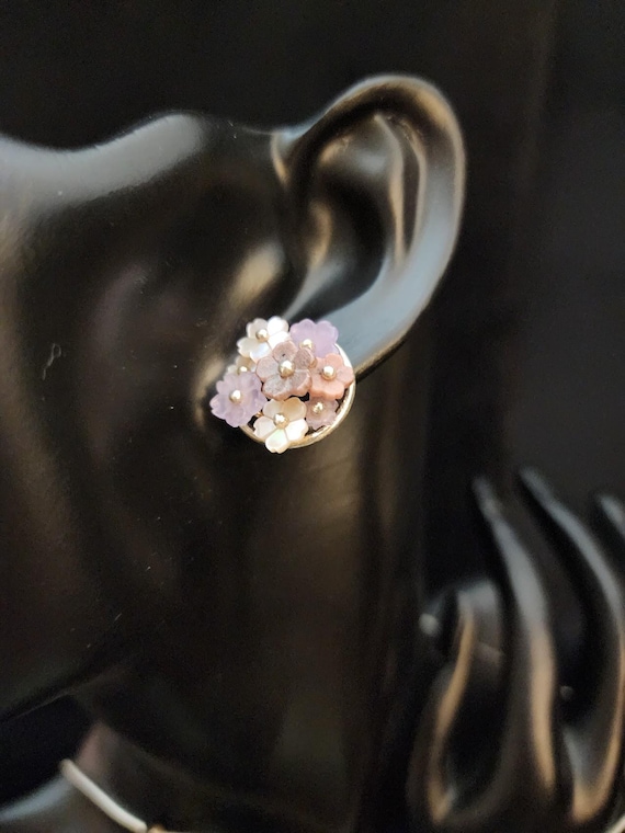 Vintage Amethyst and Stone Flowers with Sterling Silver Stud Earrings