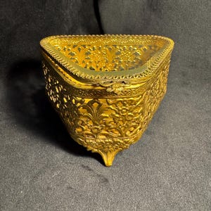 Vintage abgeschrägtes Glas 24kt Vergoldetes abgeschrägtes Glas Schmuckschatulle