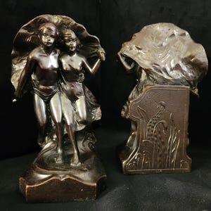 Vintage Art Deco 1927 &quot;The Storm&quot; 504 Bronze Bookends