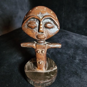 Vintage Handcarved Wood and Shell Ashanti Fertility Doll/Sculpture